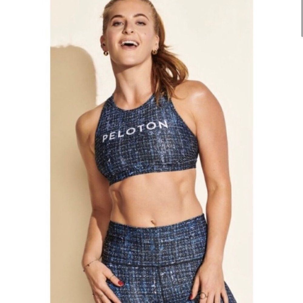 RARE Peloton “With” Stardust Tweed Sports Bra Logo High Neck Mesh- Size Small
